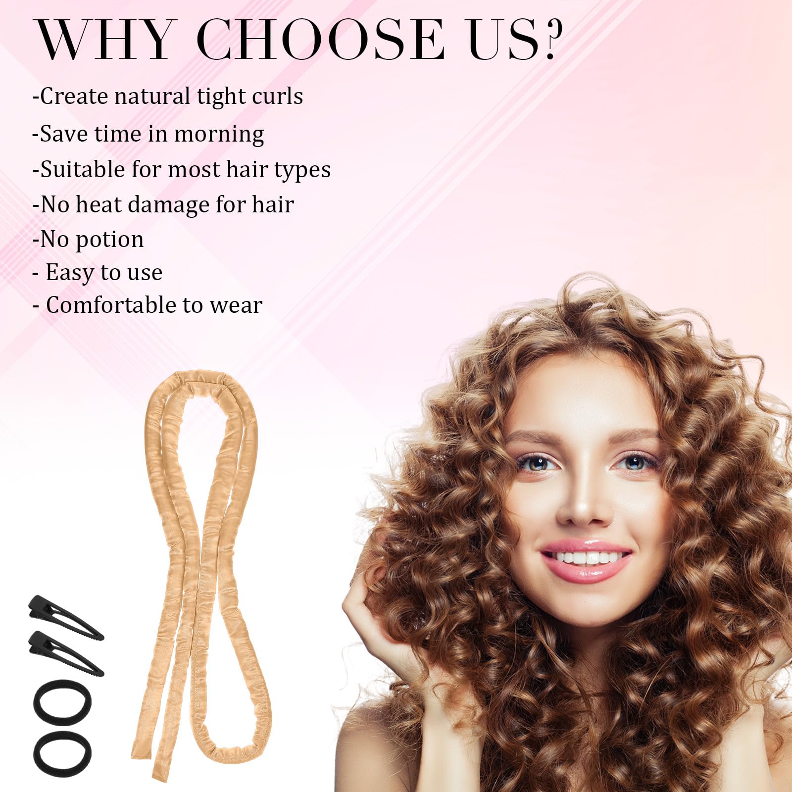Heatless Curling Rod Stirnband, Heatless Hair Curler über Nacht für lange kurze Haare, keine Hitze über Nacht Locken mit dünnen Lockenwicklern zum Schlafen für lange Haare (Gold)