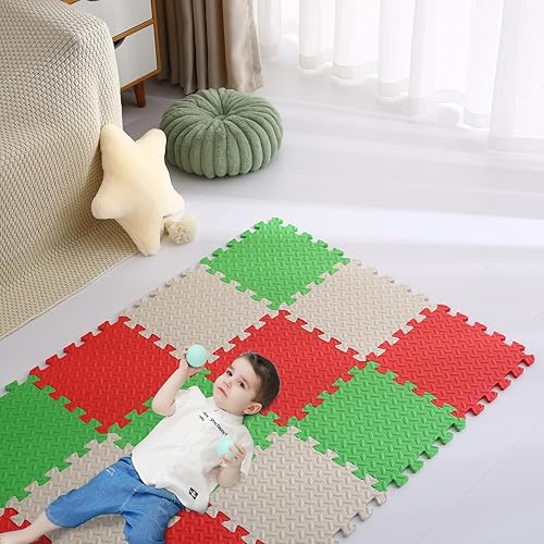 Miniatura 142 de Tapete de juego de espuma para bebé, tapete entrelazado de 0.4 pulgadas de grosor con colores sólidos, tapete de juego suave y no tóxico, tapete