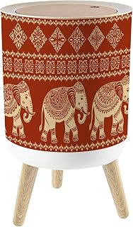 Bathroom Trash Can with Lid Seamless Tribal Ethnic indian Elephant Thai elephant paisley hamsa 1.8 Gal/7L Round Plastic Waste Baskets Dog Proof Trash Can Garbage Bin Kitchen with Removable Legs