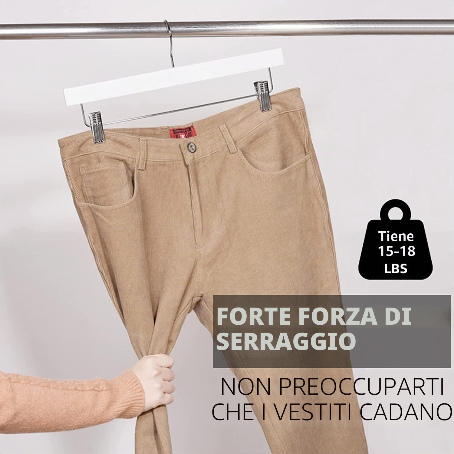 Amber Home 10 Pezzi 35.5cm Grucce Appendiabiti in Legno Bianco Liscio Robusto per Pantaloni Gonna Calzino Biancheria Intima Mutande con Clips