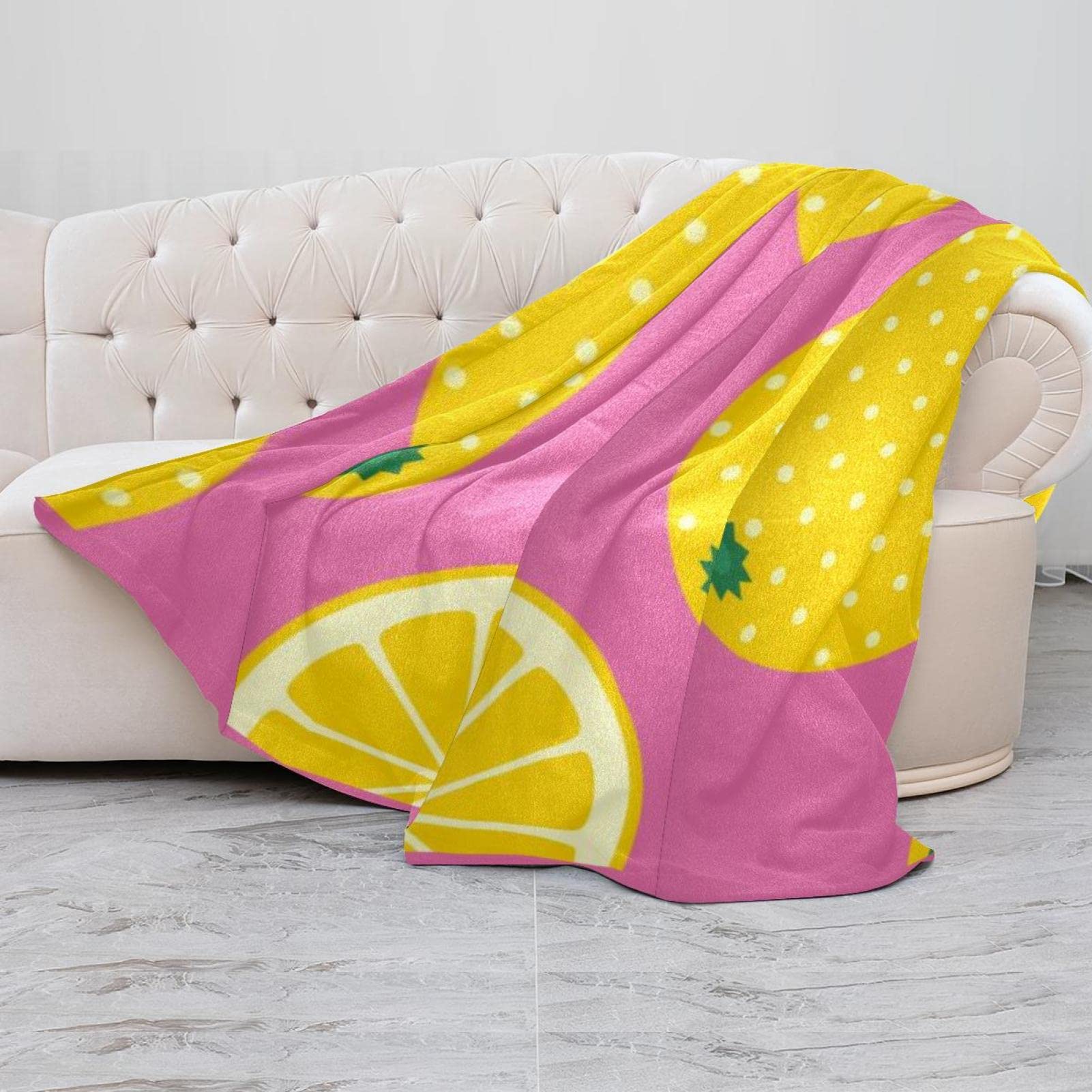 Coperta in pile, super morbida, lussuosa, motivo pop art con agrumi, colore: giallo