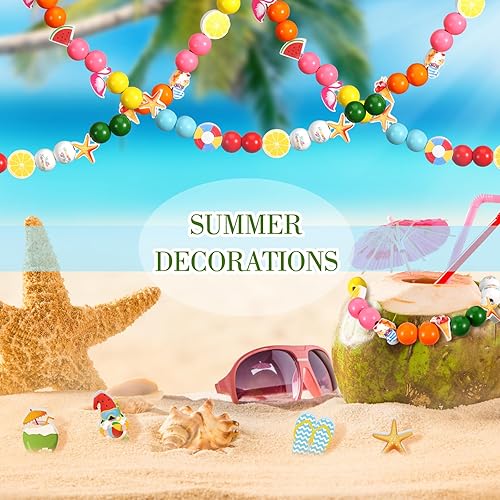 Vista 5 de Ripeng 200 cuentas de madera de verano, cuentas de madera de colores tropicales para manualidades con hojas de palma de flamenco, cuentas de verano