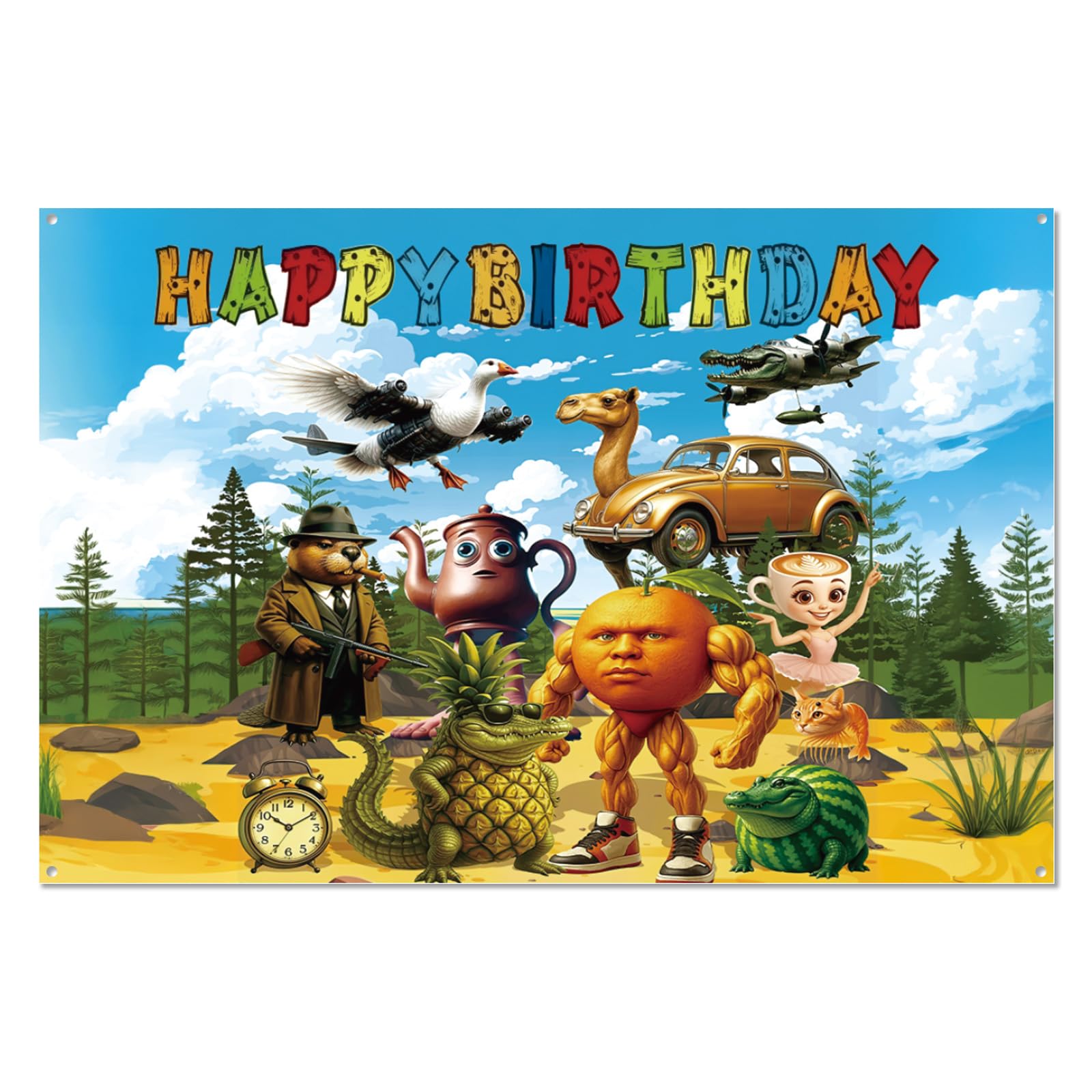 6x4 ft Brainrot Happy Birthday Backdrop, Polyester Brainrot Birthday Banner, Large Birthday Party Decorations