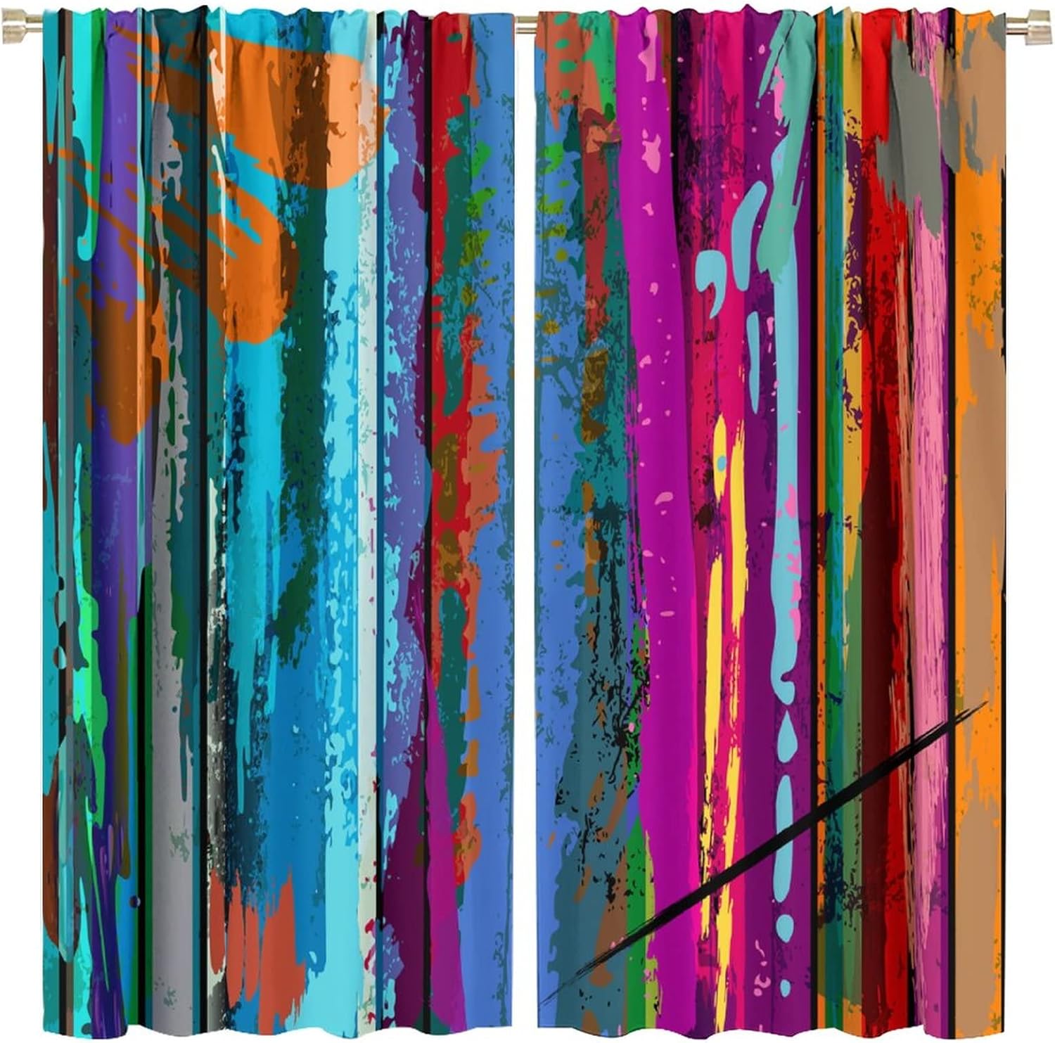 Abstract Blackout Curtains Rod Pocket Colorful Vertical Planks Modern Aesthetic Minimalist Window Drapes for Living Room 42x45in