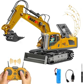 RedCrab Remote Controlled Excavator Toy for Kids, 2.4 GHz Excavator with Metal Shovel, 680  Rotation, Ages 3-8