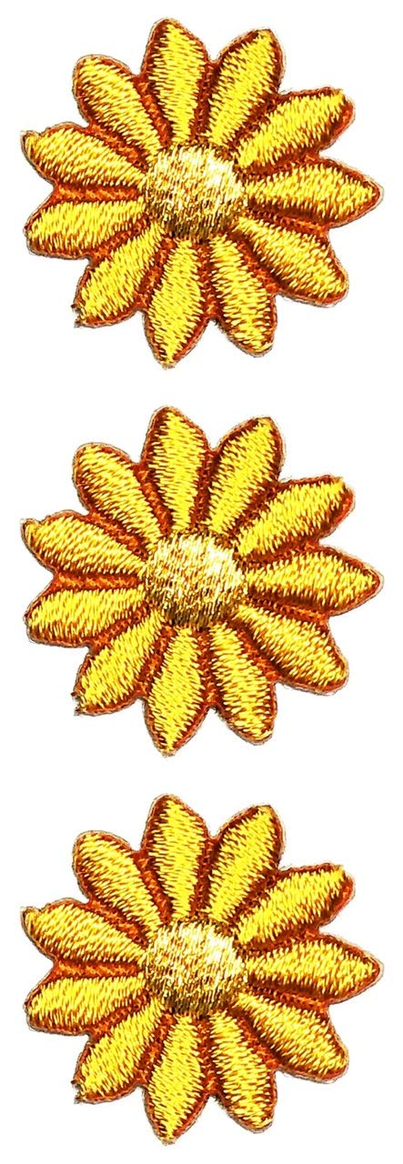 Set 3 Pcs Mini Small Gold Daisy Hippie Flower Cartoon Patches Flowers Embroidery Embroidered Iron On Applique for Clothes Jackets T-Shirt Jeans Skirt Vests Scarf Hat Backpacks (01)