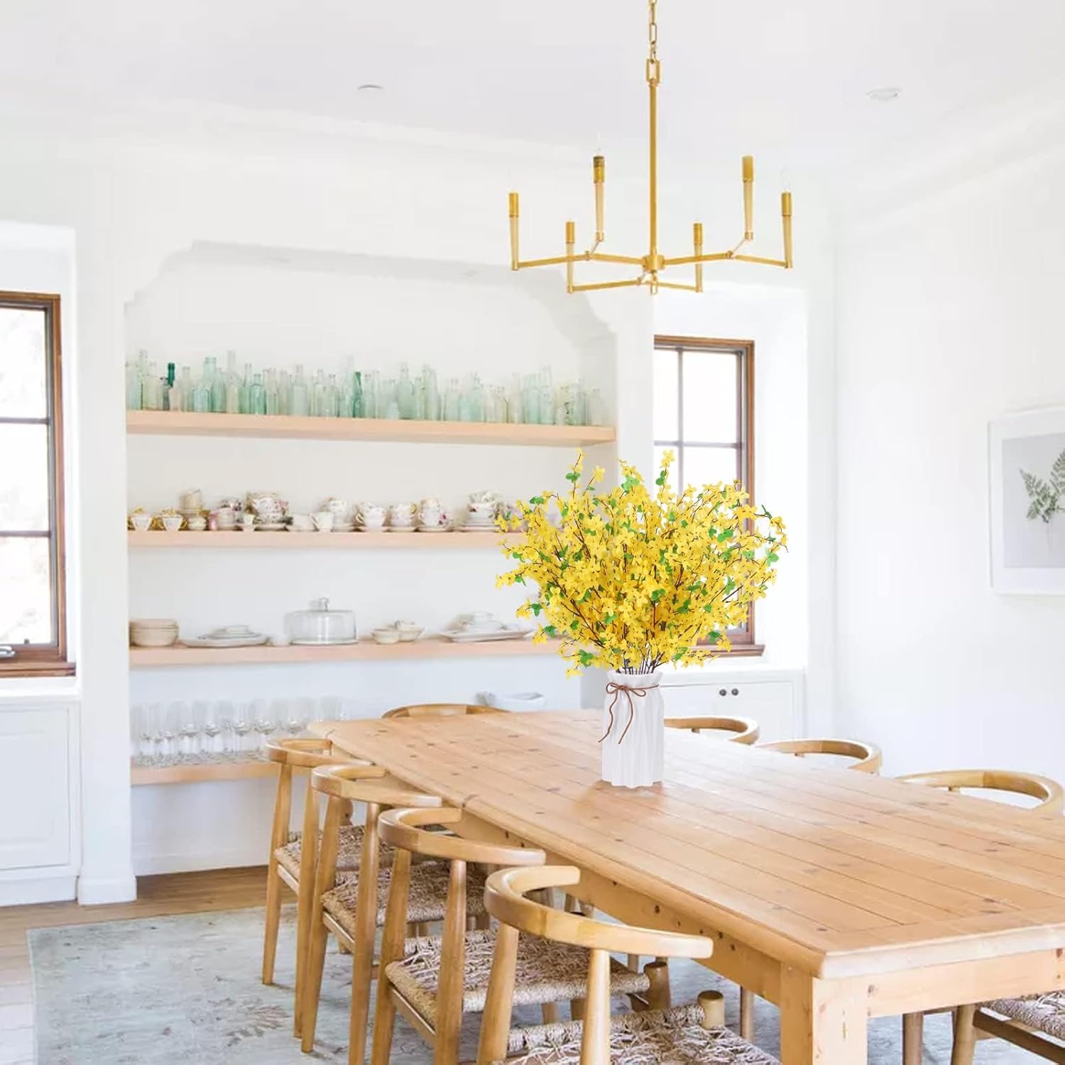 16Pcs Artificial Forsythia Branches: 23.6" Silk Yellow Flowers Faux Forsythia Branches Fake Spring Flowers Artificial for Decoration Wedding Office Home Party Dining Table Vase Indoor Outdoor