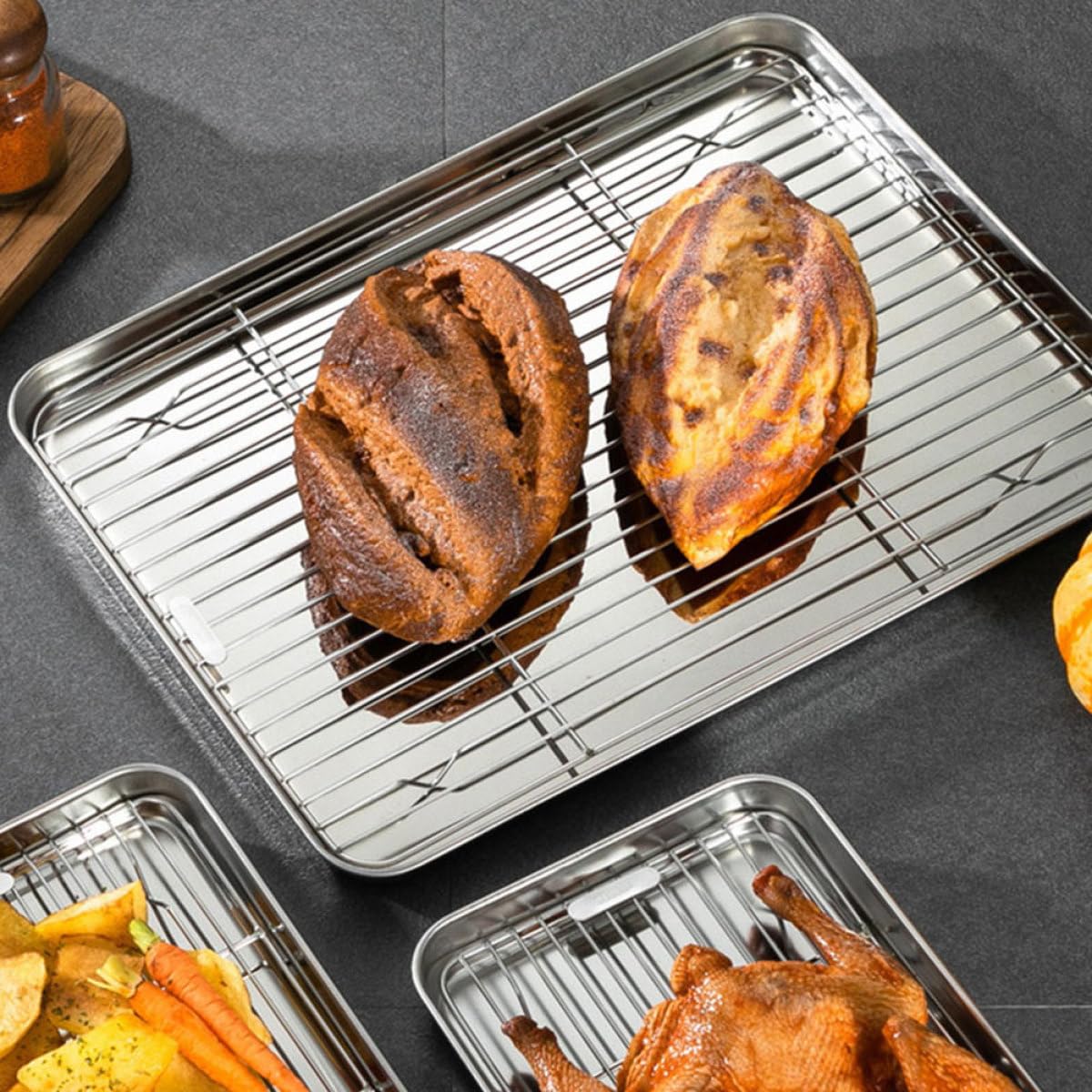 Ciieeo Bandejas para Hornear Resistentes y Versátiles con Rejilla para Enfriar Juego de 2 de Acero Inoxidable Ideales para Horno y Repostería
