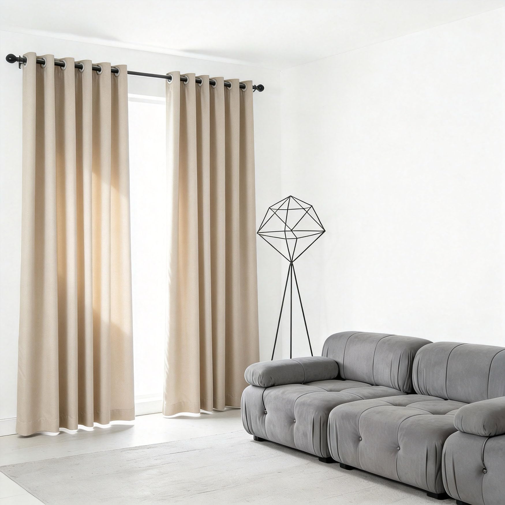 Rideau occultant doux isolant thermique beige à oeillets haut de gamme