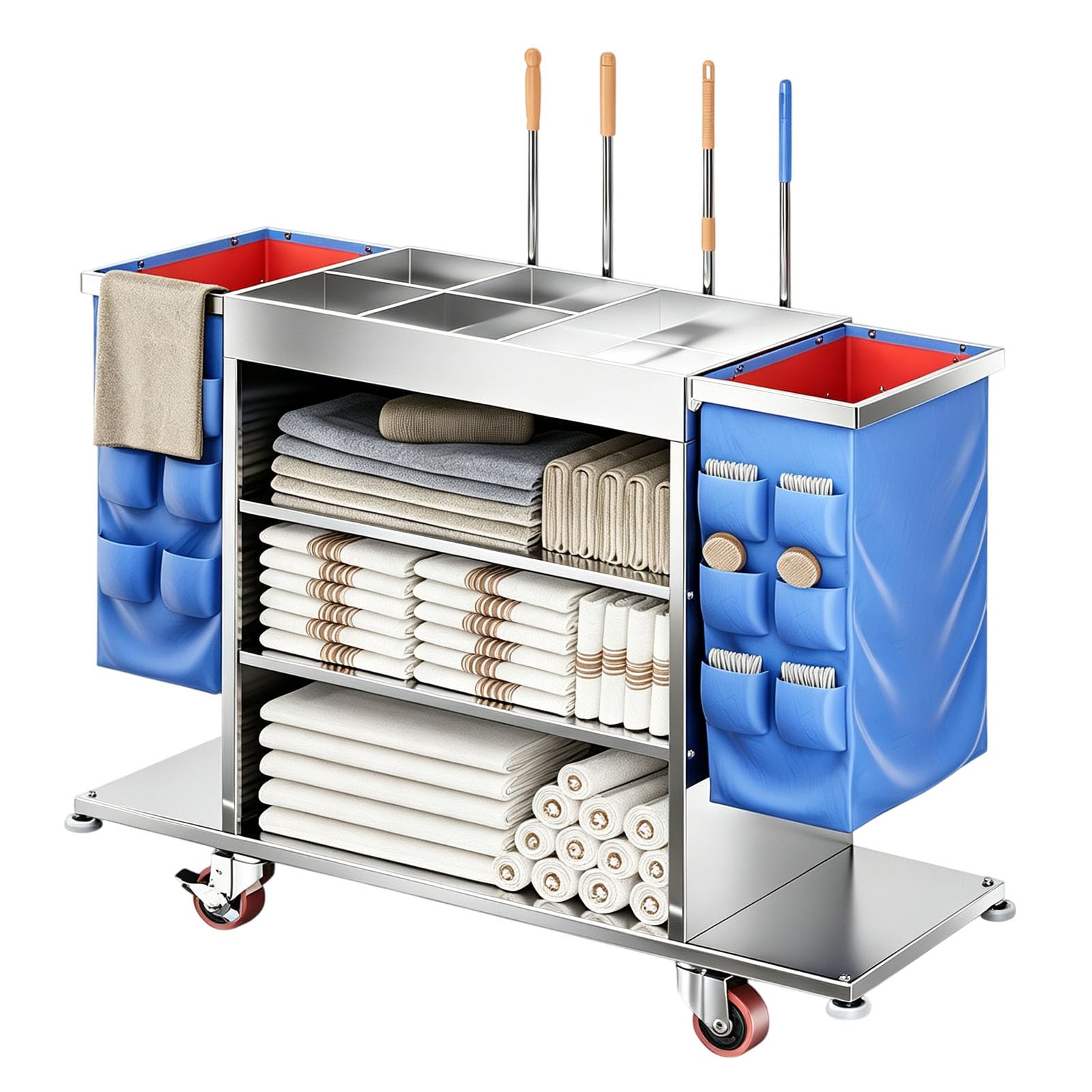 Vttui Double Side Housekeeping Cart, Hotel Linen Service Trolley