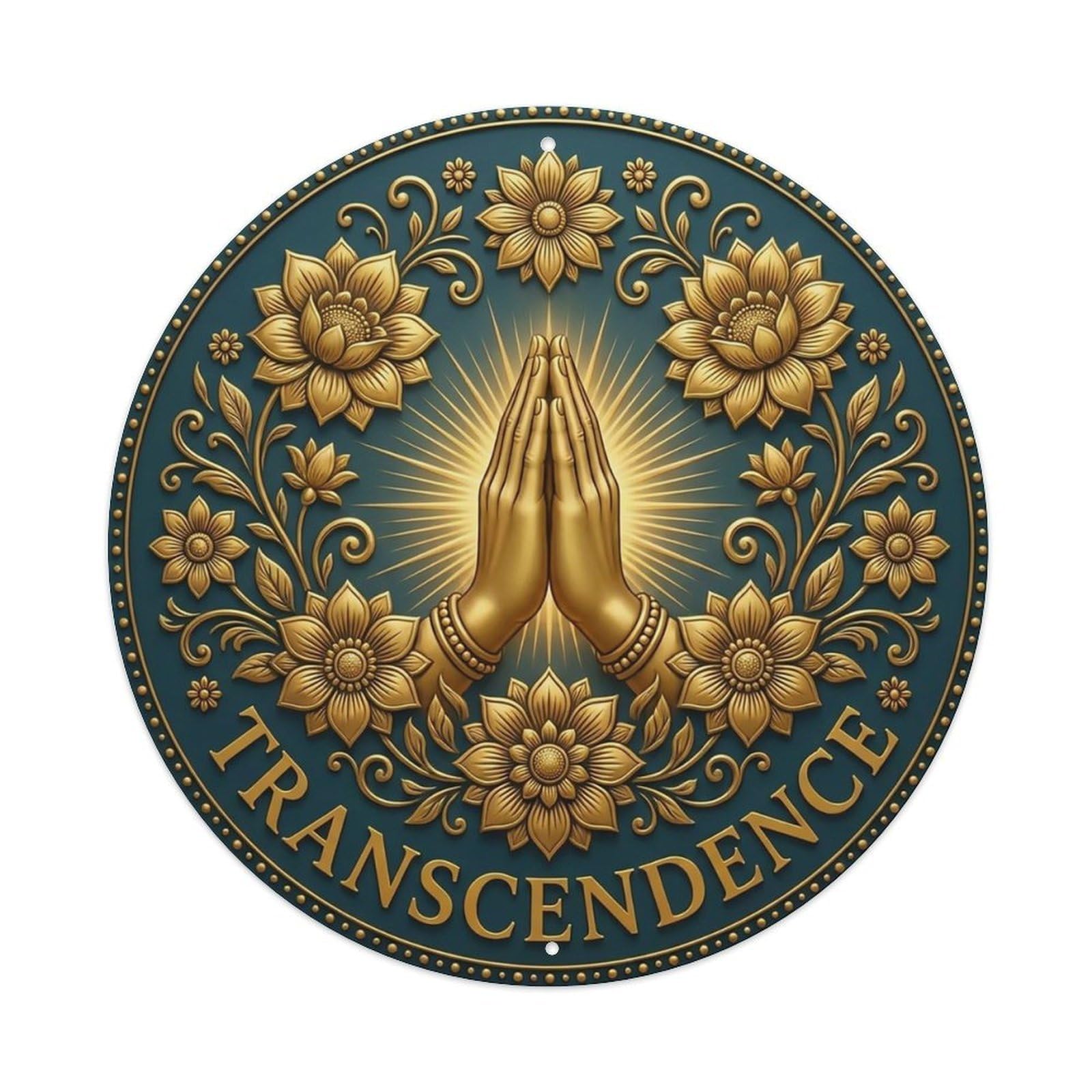 Vintage Namaste Praying Hands Transcendence Flower Zen Yoga Metal Tin Sign