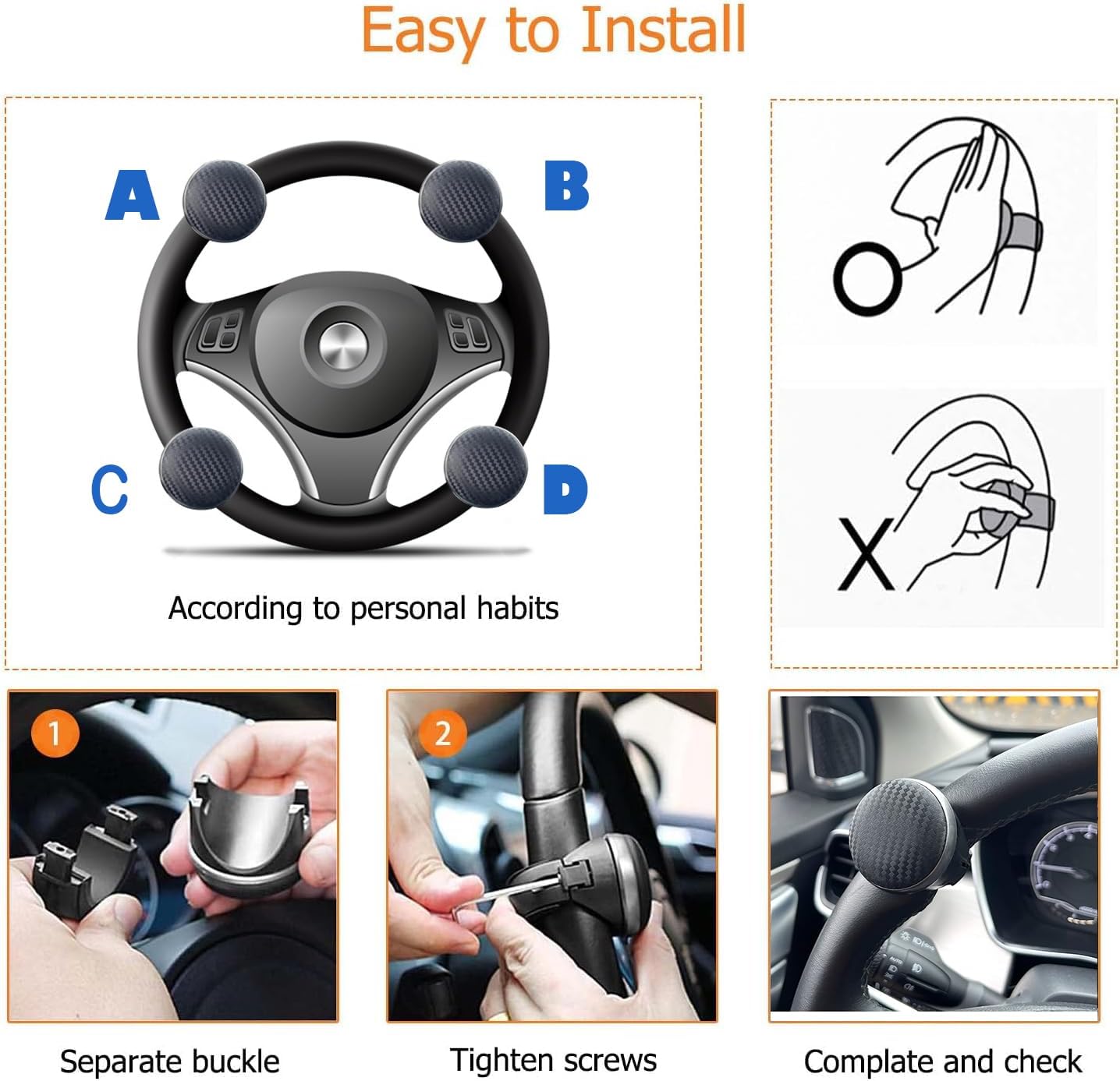 Voroly Silicone Power Handle,Car Steering Wheel Knob Spinner Carbon Fiber Texture and Built-in Bearings,Suitable for Cars, Trucks & Others (Black)