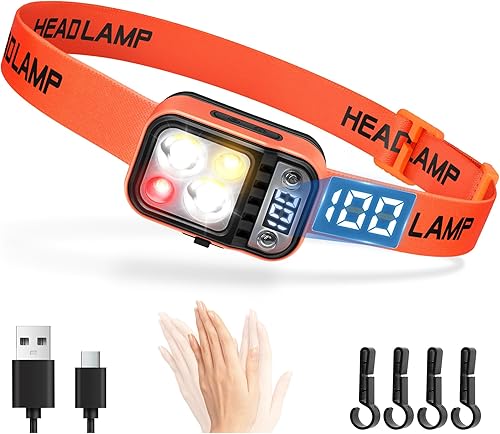 Miniatura 10 de DARKBEAM Faro LED de alto lúmenes, recargable por USB, doble luz para casco duro con sensor de movimiento, luz roja de advertencia hacia Blanco+luz