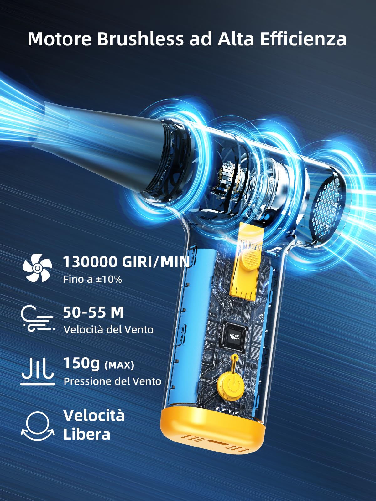 Smiling Shark Soffiatore ad Aria Compressa, JF-01 Vitesse Variabile 130000RPM Elettrico Rimuovi Polvere Senza Fili con Luce LED - Air Duster per Kit Pulizia PC/Tastiera/Auto/Divano/Camping, PRO Nero