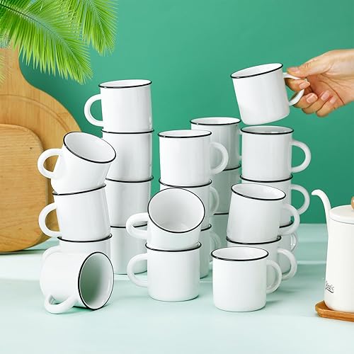 Miniatura 6 de Uiifan 24 tazas de café blancas de cerámica a granel para el hogar, viajes, pequeñas tazas de camping portátiles, tazas vintage de espresso con asa,