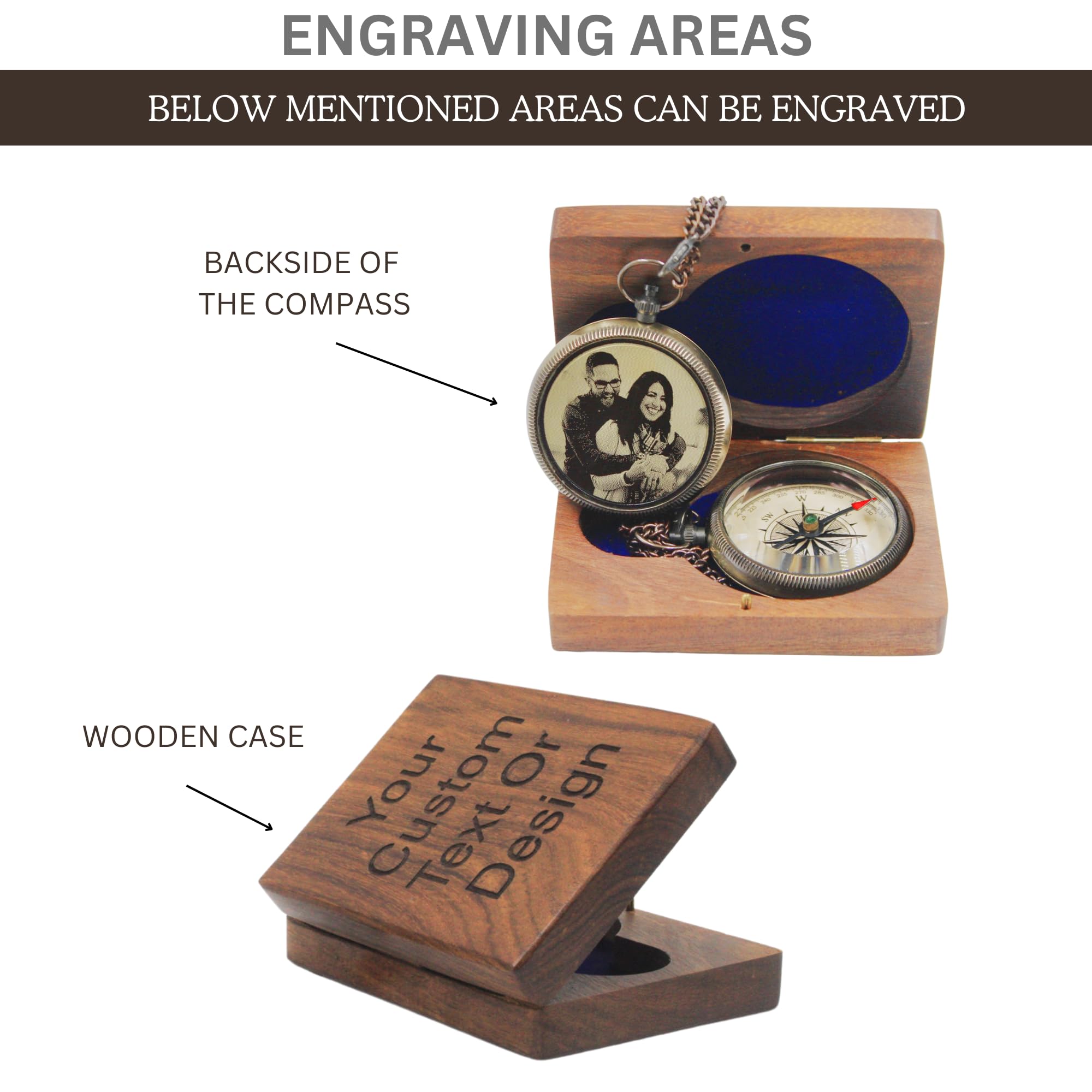 Boussole en laiton personnalisée - Cadeau personnalisé pour homme avec étui en cuir personnalisable et boîte en bois - Cadeau personnalisé pour anniversaire, mariage, anniversaire, retraite