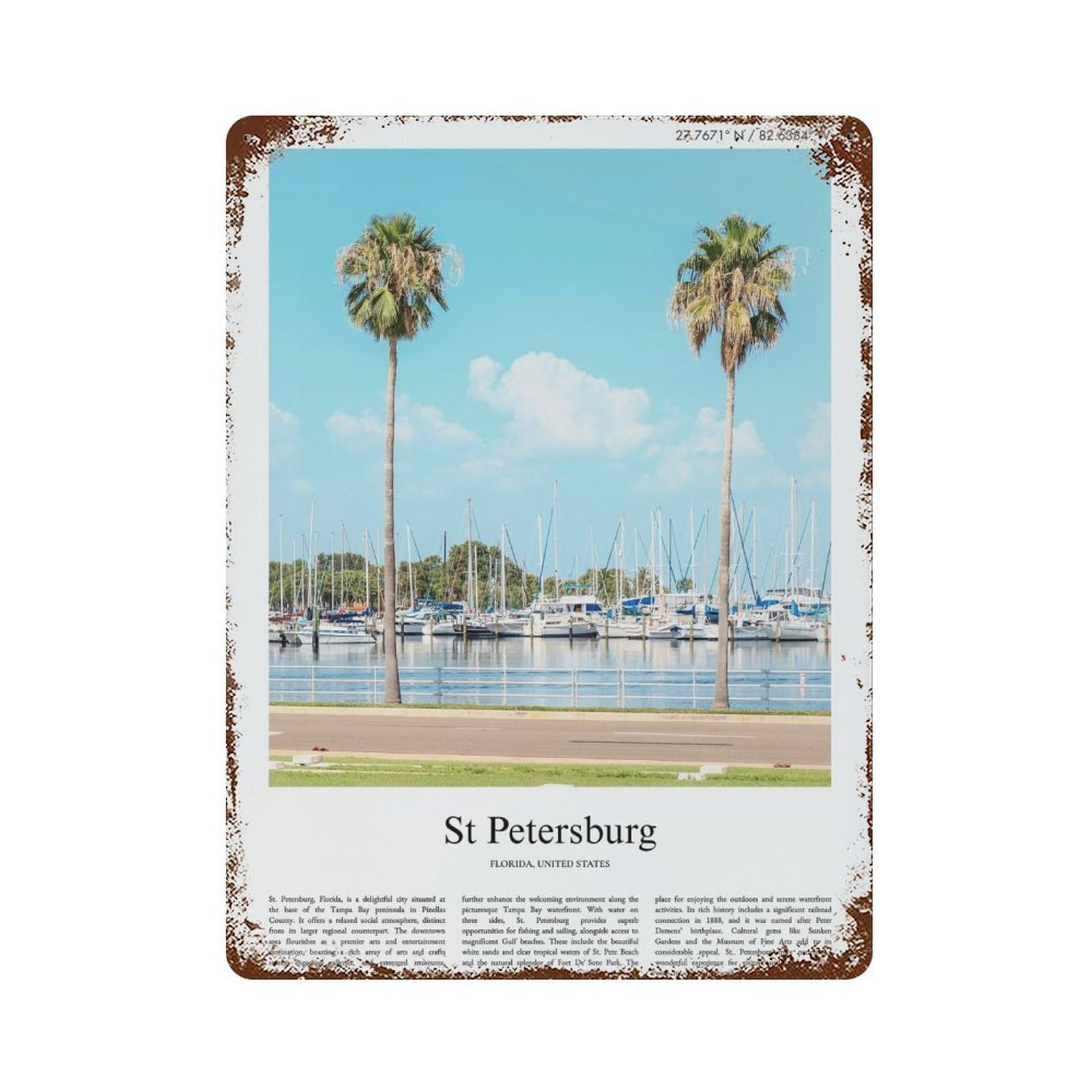 xiaoxiaoshen St Petersburg Florida, United States, USA City Scenery Wall Decor Art Metal Tin Poster Modern Home Decor Art Home Bar Shop Decorations Vintage Sign 40x30cm