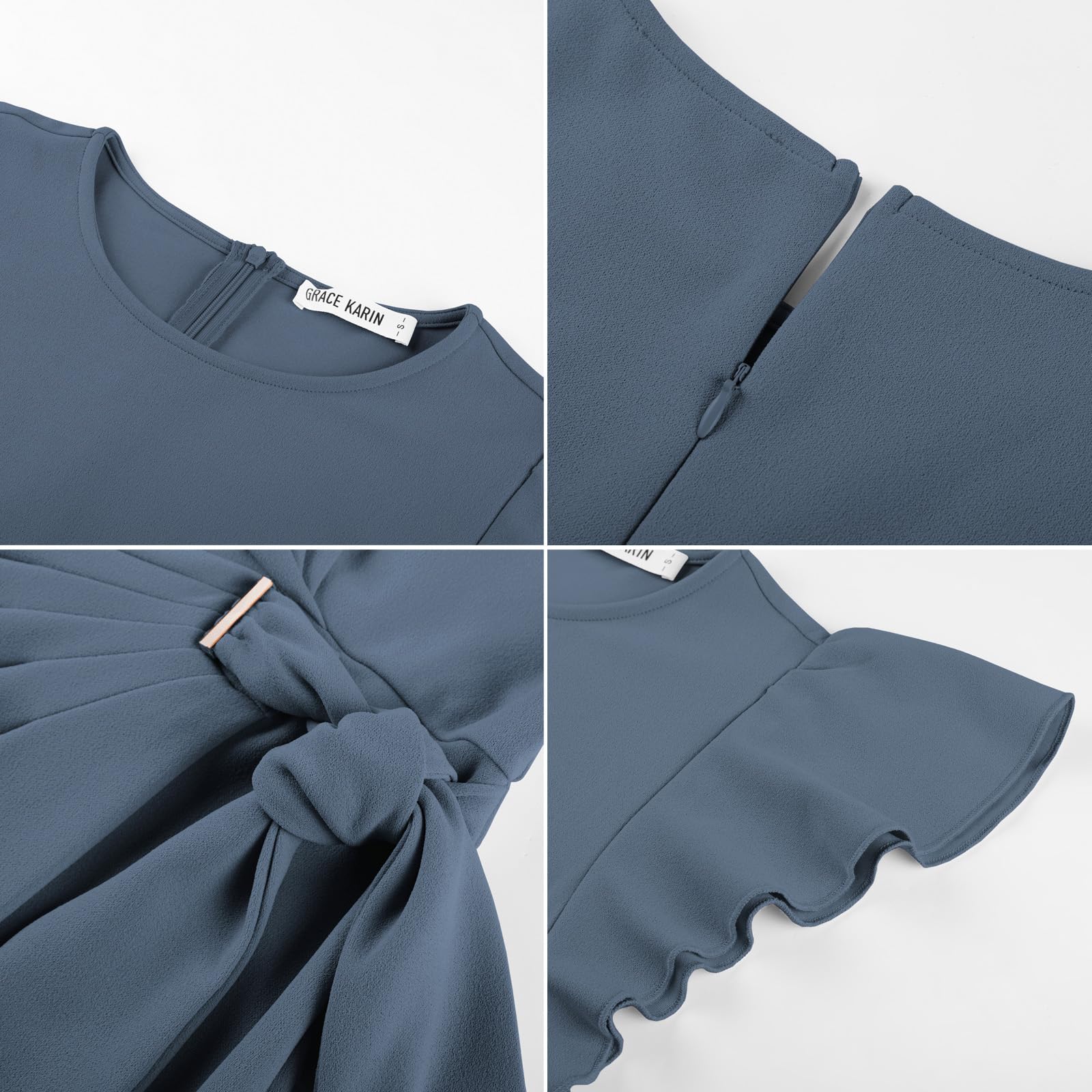 GRACE KARIN Abito Bodycon Maniche a Volant Elegante Abito Cerimonia Donna | Abito a girocollo aderente; elegante abito formale, adatto per ufficio, lavoro, feste e matrimoni