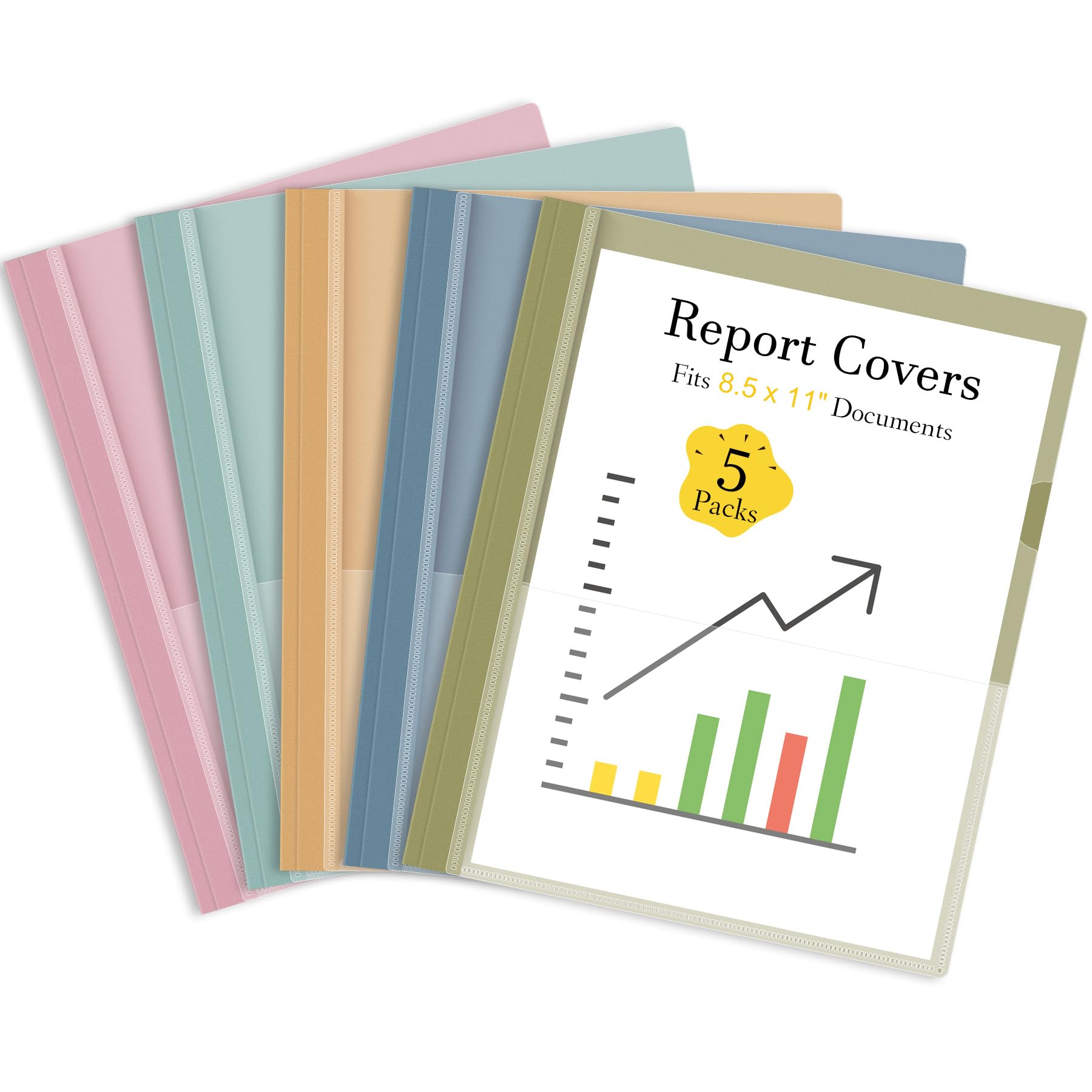 Ndsox 5 Pack Clear Front Report Covers with 3-Prong Fasteners for 8.5"x11"