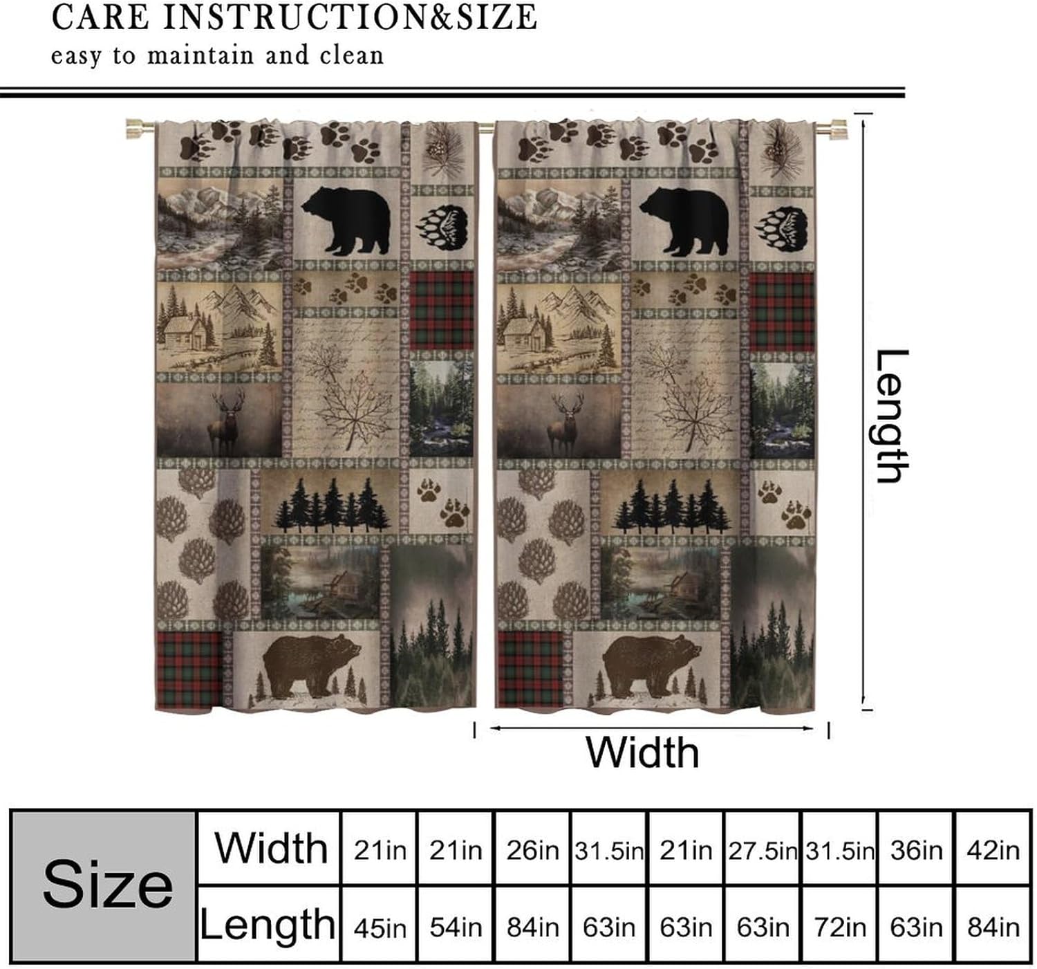 Retro Rusticd Cabin Blackout Curtains Bear Country Farmhouse Vintage Lodge Rod Pocket Window Treatments for Girls Boy Bedroom Living Room Kitchen Drapes 52x84 Inch