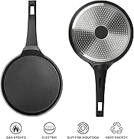 Vista 3 de Sartén antiadherente para crepas, sartén de 10 pulgadas, sartén para tortilla Dosa Tawa, sartén para panqueques de comal de inducción, sin PFOA