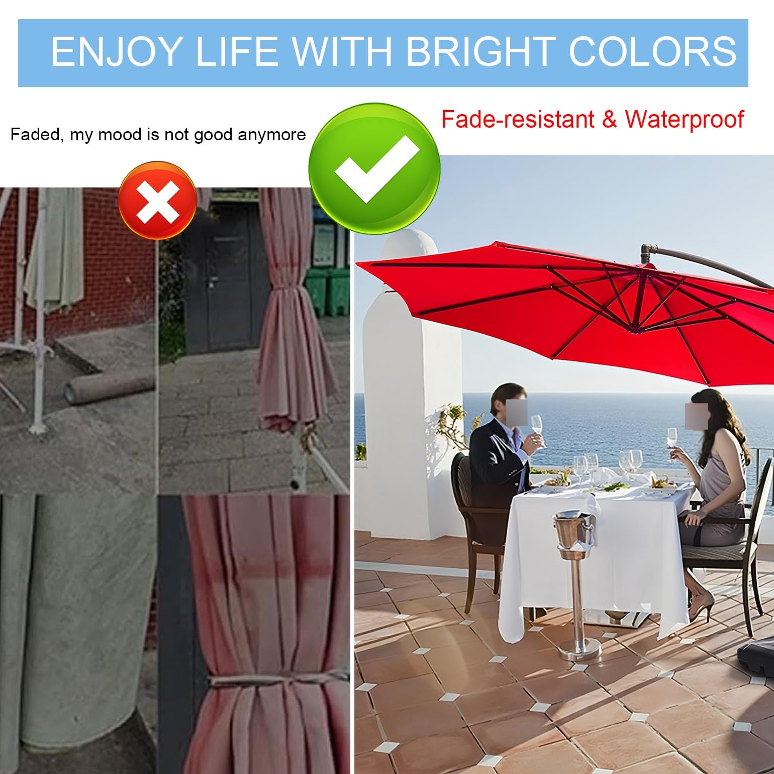 Auvent De Remplacement Pour Parasol De Jardin, Toile Anti UV 50+, Housse Polyester 350CM