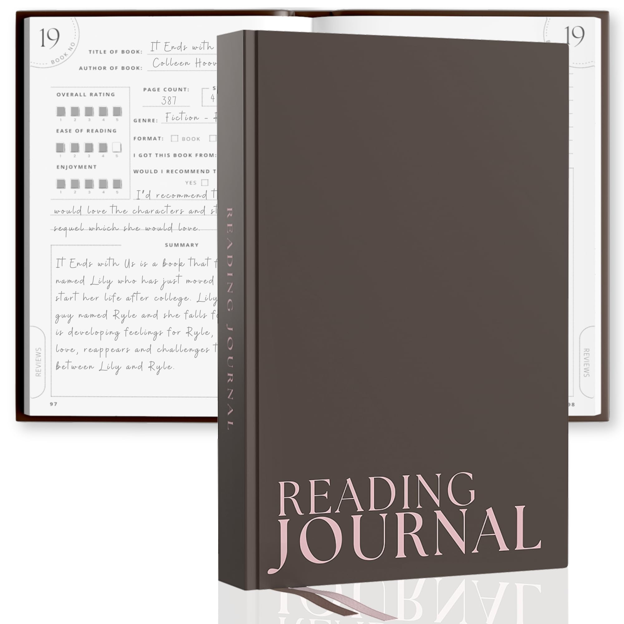 Reading Journal For Book Lovers - Journals to Review 55 Books - Ultimate Reader Kit with Tracker, Log, Challenge & Prompt Guides - Reading Accessories For Book Lovers Or Book Club Tracking - Brown