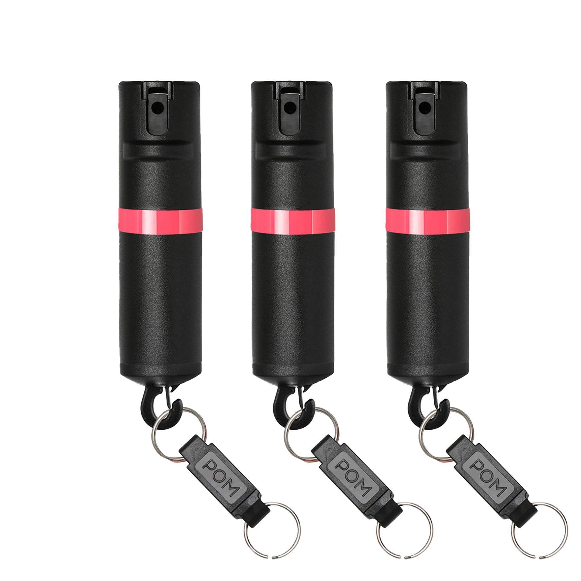 POM Pepper Spray Flip Top Snap Hook - Maximum Strength OC Spray Self Defense - Tactical Compact & Safe Design - Quick Key Release - 25 Bursts & 10 ft Range - Accurate Stream Pattern