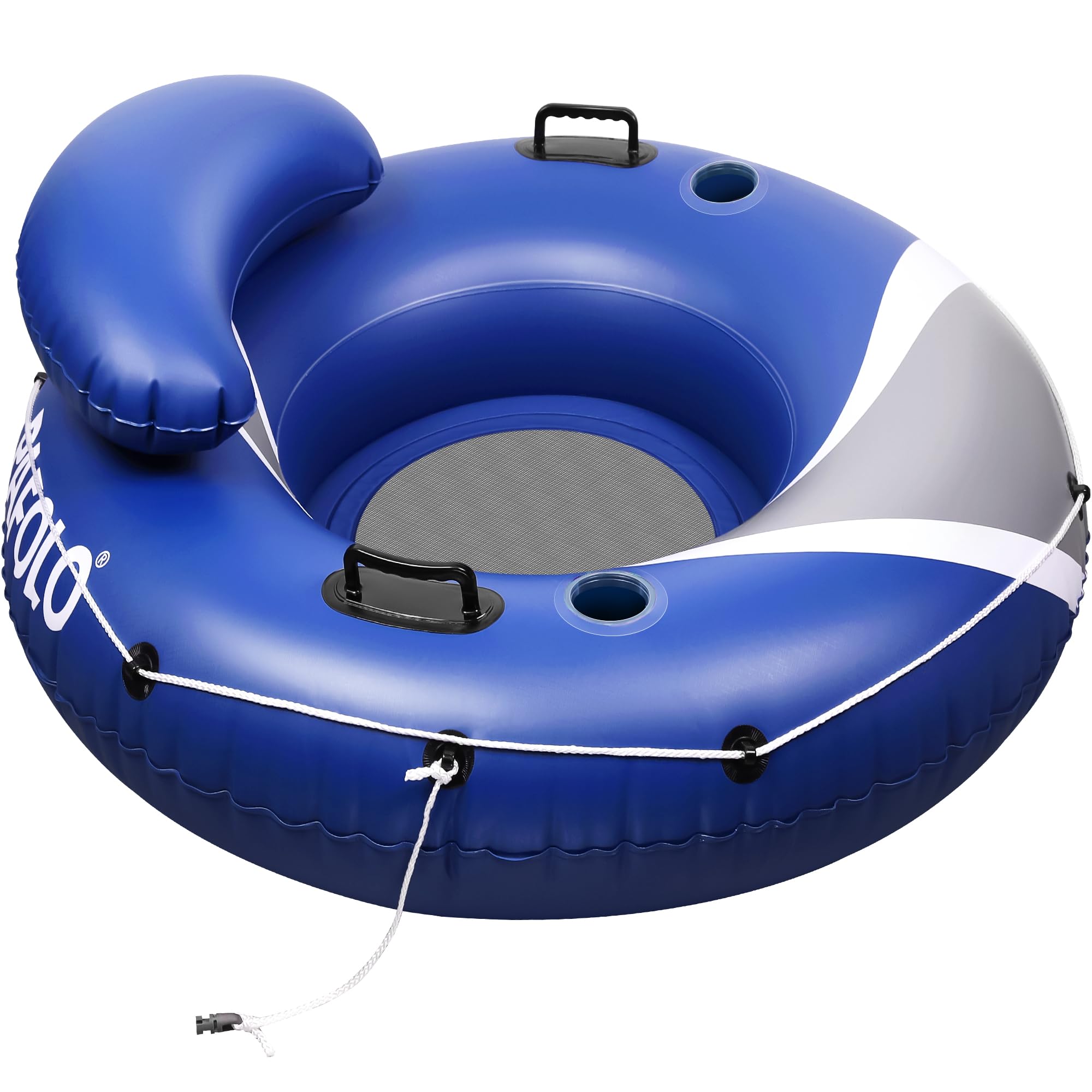 Pafolo Aufblasbarer Pool Luftmatratze Schwimmsessel, Hochleistungs-Pool-Rohr, 115cm Erwachsene River-Tubes Sofa für Strand- und See-Rafting mit Netzboden, 2 Getränkehalter 2 Haltegriffe