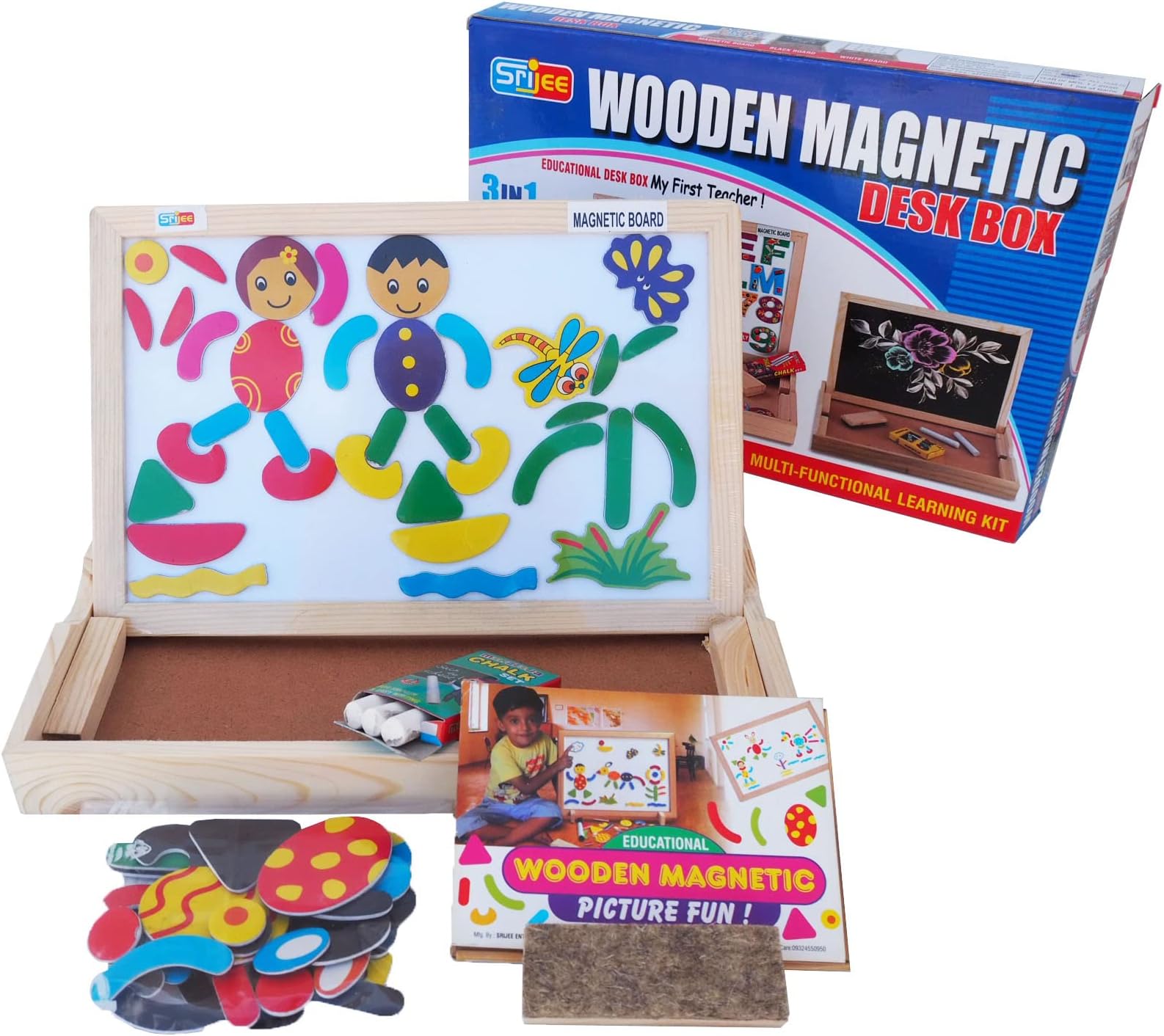 Educational Learning Board Multipurpose Double-Sided, Magnetic Wooden Puzzle Writing, English Alphabets, Puzzle, White and Black Board (Board-Picture)