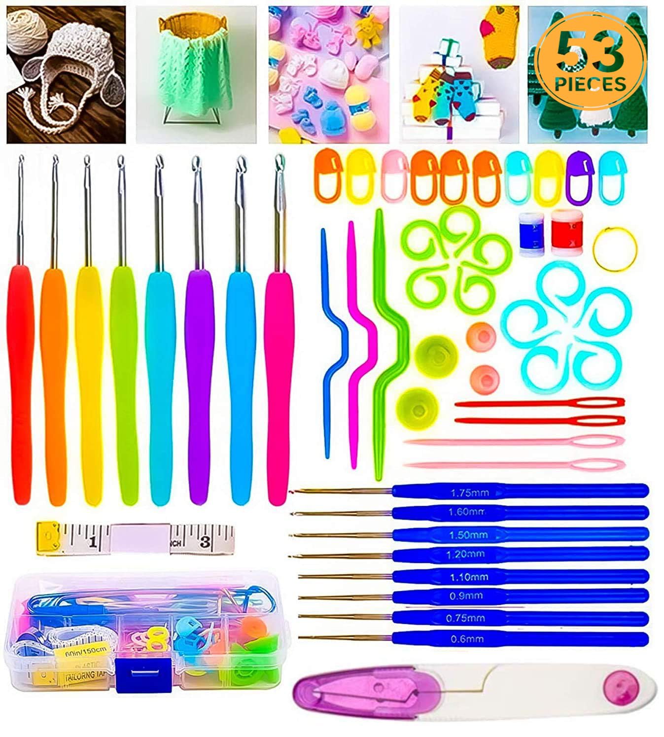 NAITIK CREATION 53-Piece Knitting Crochet Hook Needle Set (Large) Ergonomic Knitting Needle Kit, Knitting Needle Kit Organizer with 16Pcs Soft Grip Handles Hooks, Tapestry for Hand Knitted