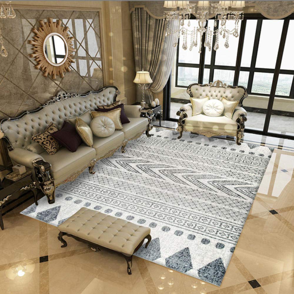 Tapis de salon gris en dentelle 200x300 cm grand format antidérapant