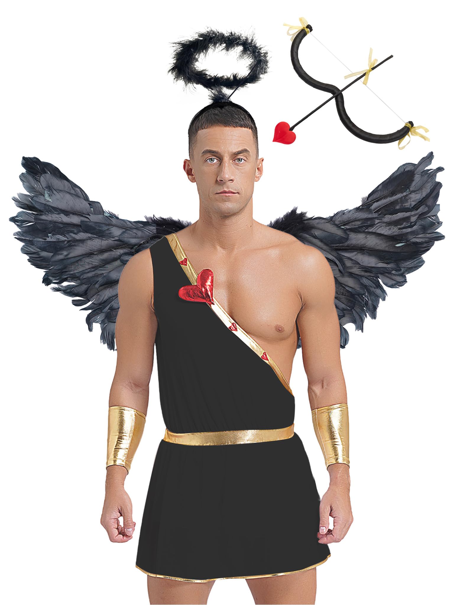 Runhomal Mens Valentine's Cupid 3Pcs Angel Costume Skirted Rompers Cupid Costume for Halloween Party XA Black L