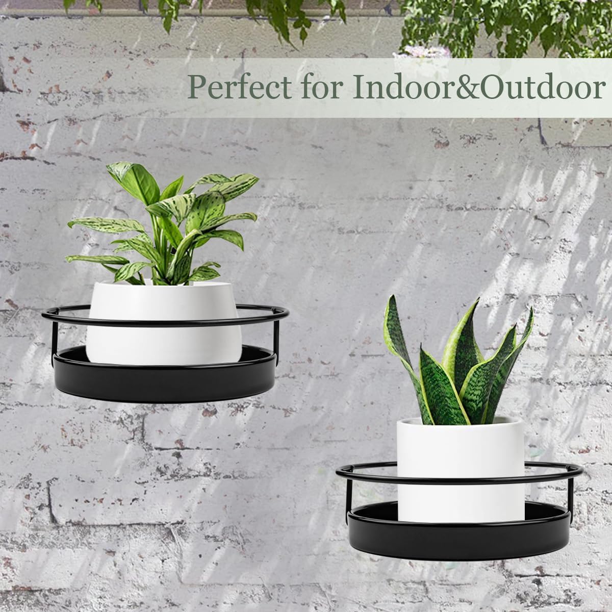 ARTORA Wall Mounted Plant Holder, 2 Pack Metal Flower Pot Wall Hanging Shelf Black Indoor Outdoor Decorative Floating Shelves Planter Hanger Racks for Bedroom Living Room Porch Balcony Decor