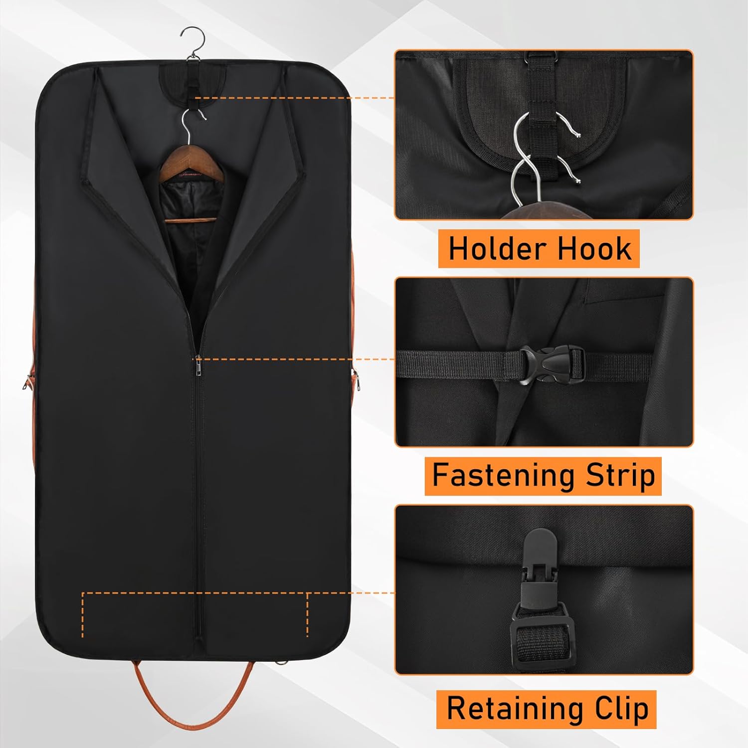 GMAK Travel Garment Bag, Heavy Duty Travel Suit Bag with Zipper Pocket, 47'' Carry on Garment Duffel Bags for Suits, Dresses, Coats, Tuxedos, Travel Essential Storage Tote Bag, Black