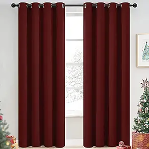 Yakamok Blackout Curtains Room Darkening Thermal Insulated Window Panels,Solid Grommet Top Drapes for Bedroom/Living Room(52Wx90L, Burgundy Red, 2 Panels)