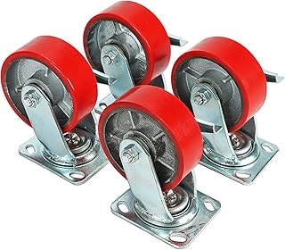 5" X 2" Swivel Casters Polyurethane Wheels, Casters Set of 4 Heavy Duty Wheels on Steel Hub with Top Lock Brake, for Toolbox Workbench (1100 lbs Load Capacity Each Per Caster - 4400 lbs Per Set of 4)