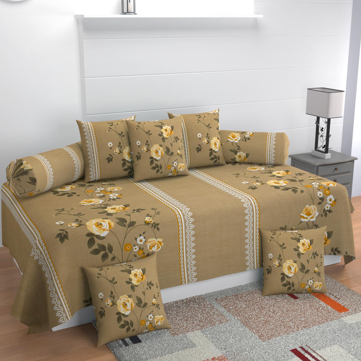 Microfiber Fabric 8 Pcs Diwan Blend Set Covers (Pale Brown)-image-5
