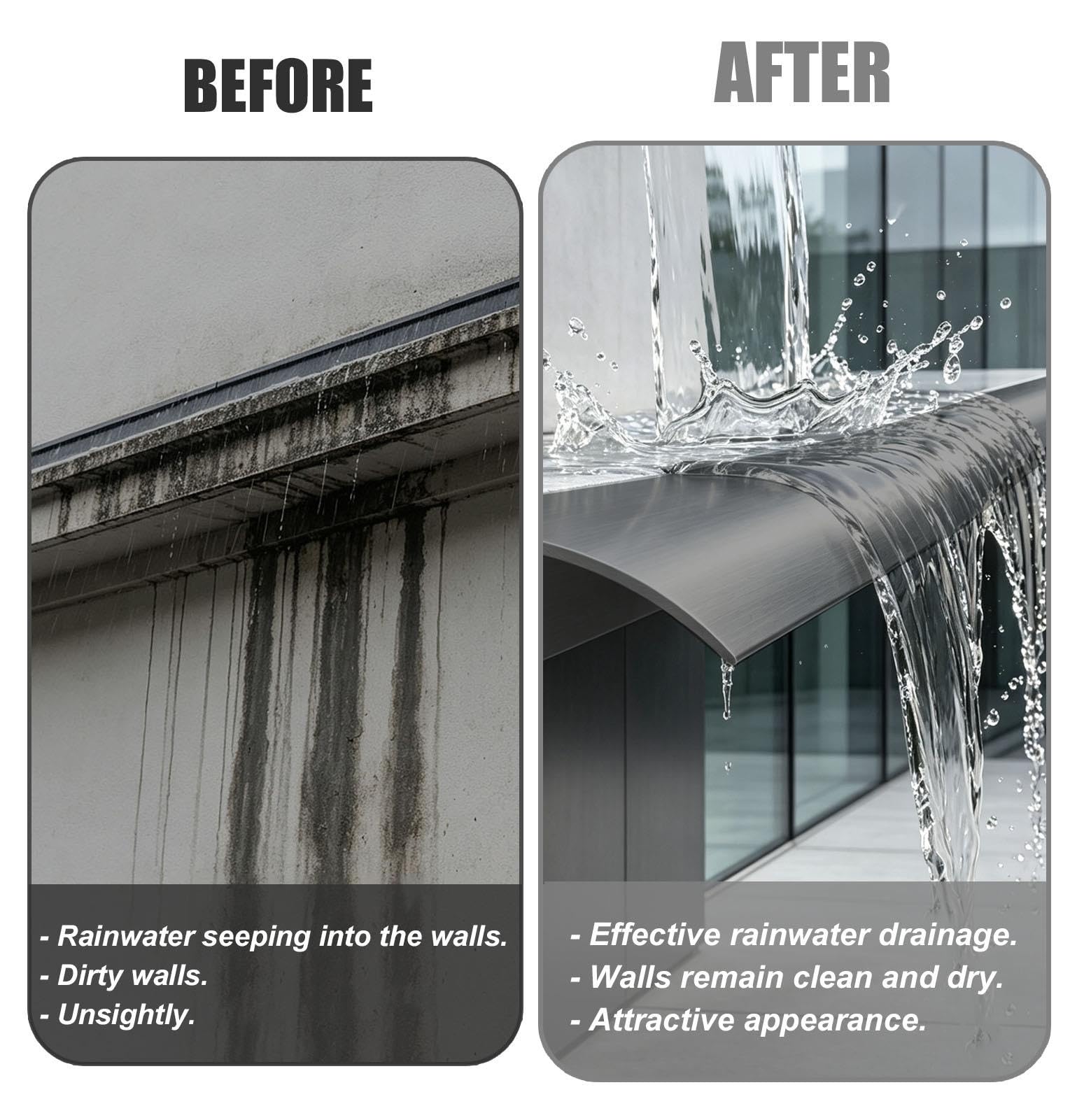 Vierteaguas Muro Exterior Desviador de Lluvia para Tejados de Aluminio