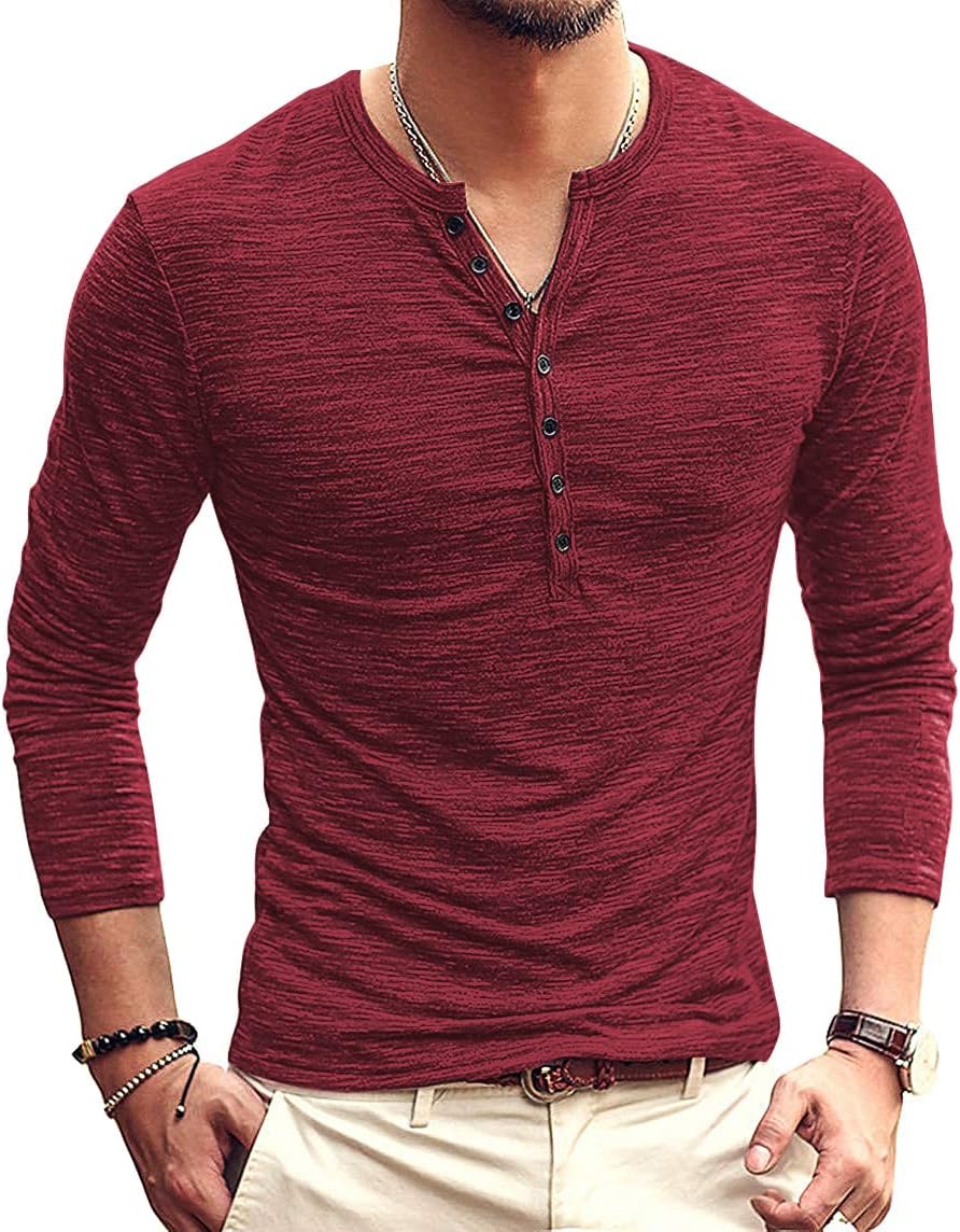 KUYIGO Men Henley Shirts Casual Stylish Basic Short Long Sleeve Fashion Lightweight T-Shirt