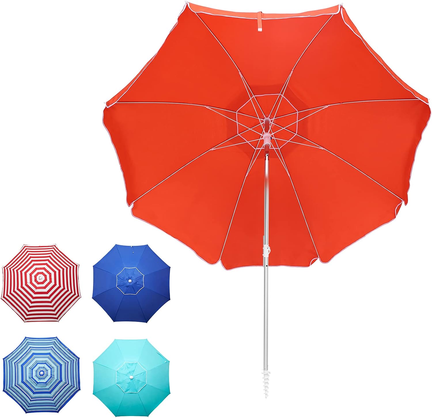 Hanekuc 6.5 FT Beach Umbrella with Sand Anchor & Tilt Mechanism Outdoor Portable Sunshade with Carry Bag, UV 50+ Protection, for Beach Garden,Orange