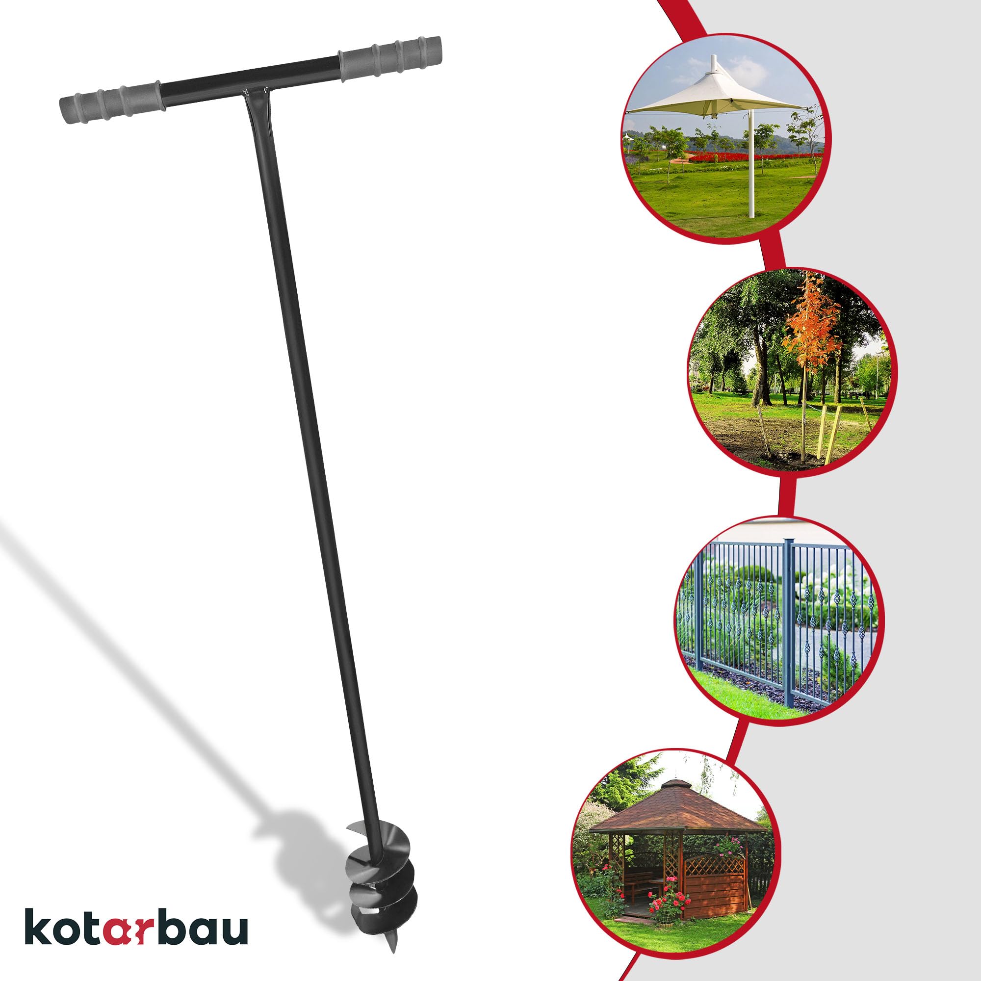 KOTARBAU® Ahoyadora Manual 110 mm, Taladro de Tierra Manual, Perforadora de Suelo con Mango en T Antideslizante, Barrena de jardín, Perforador de Mano, Broca Espiral de Tierra, Plantador Cavahoyos