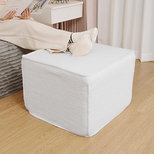 Miniatura 11 de Reposapiés otomano cuadrado, puf pequeño para sofá, mesa de café, taburetes tapizados Boucle aplicables a la sala de estar, dormitorio y dormitorio,