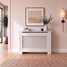 DuraTherm® Radiator Cover White Painted Traditional Cross Slat Shelves MDF Cabinet Shelf for Radiators, Living Rooms, Bedrooms, Medium (W: 112cm / H: 81.5cm / D: 19cm)