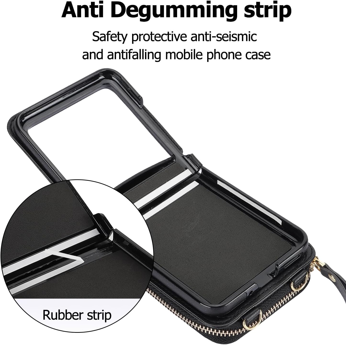 Asuwish Phone Case for Motorola Razr 2024/Moto Razr 50 Wallet Cover with Credit Card Holder Zipper Slot Shoulder Crossbody Strap Lanyard RFID Blocking Mobile Cell Purse Razr2024 5G Women Girls Black