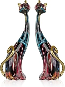 masteymoh 2 Colorful Cat Statue,Creative Graffiti Art Multicolor Cat Figurine Resin Home Decor Splash Color Animal Sculpture Kitten Figurine Modern Home Office Desktop Decoration Black K