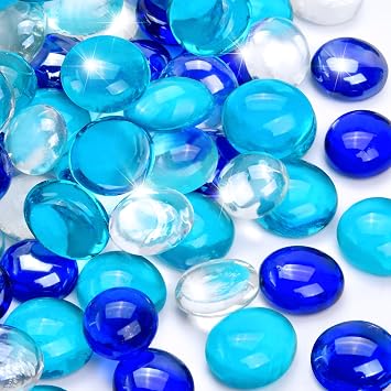 10LB Blue Mix Flat Glass Marbles for Vase Filler, Mancala Stones