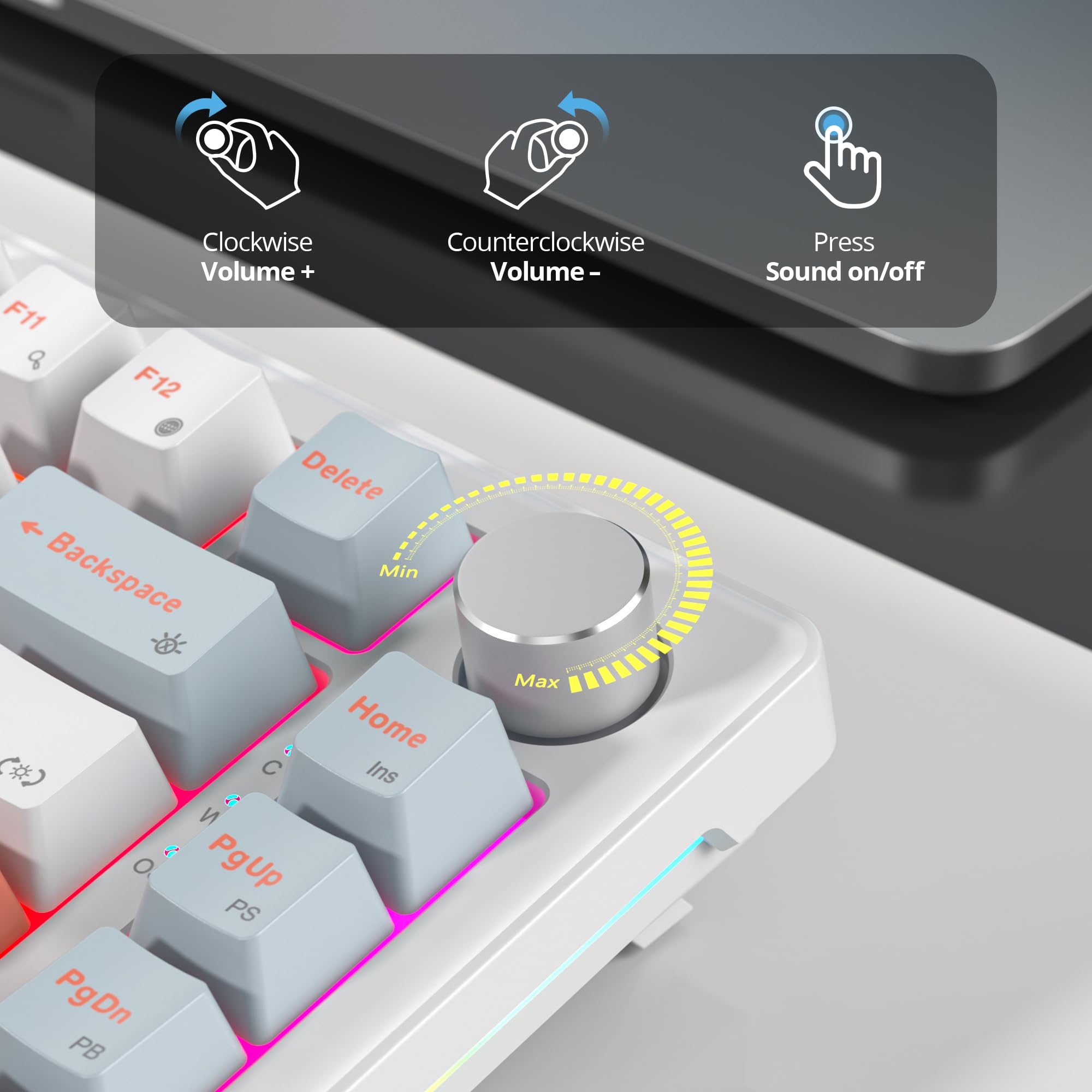 SOLIDEE Mechaniczna klawiatura przewodowa 75%,Hot Swappable Keyboard Struktura Gasket,Klawiatura TKL RGB z podświetleniem,82 klawisze NKRO Kompaktowa mechaniczna klawiatura z pokrętłem(Salmon)