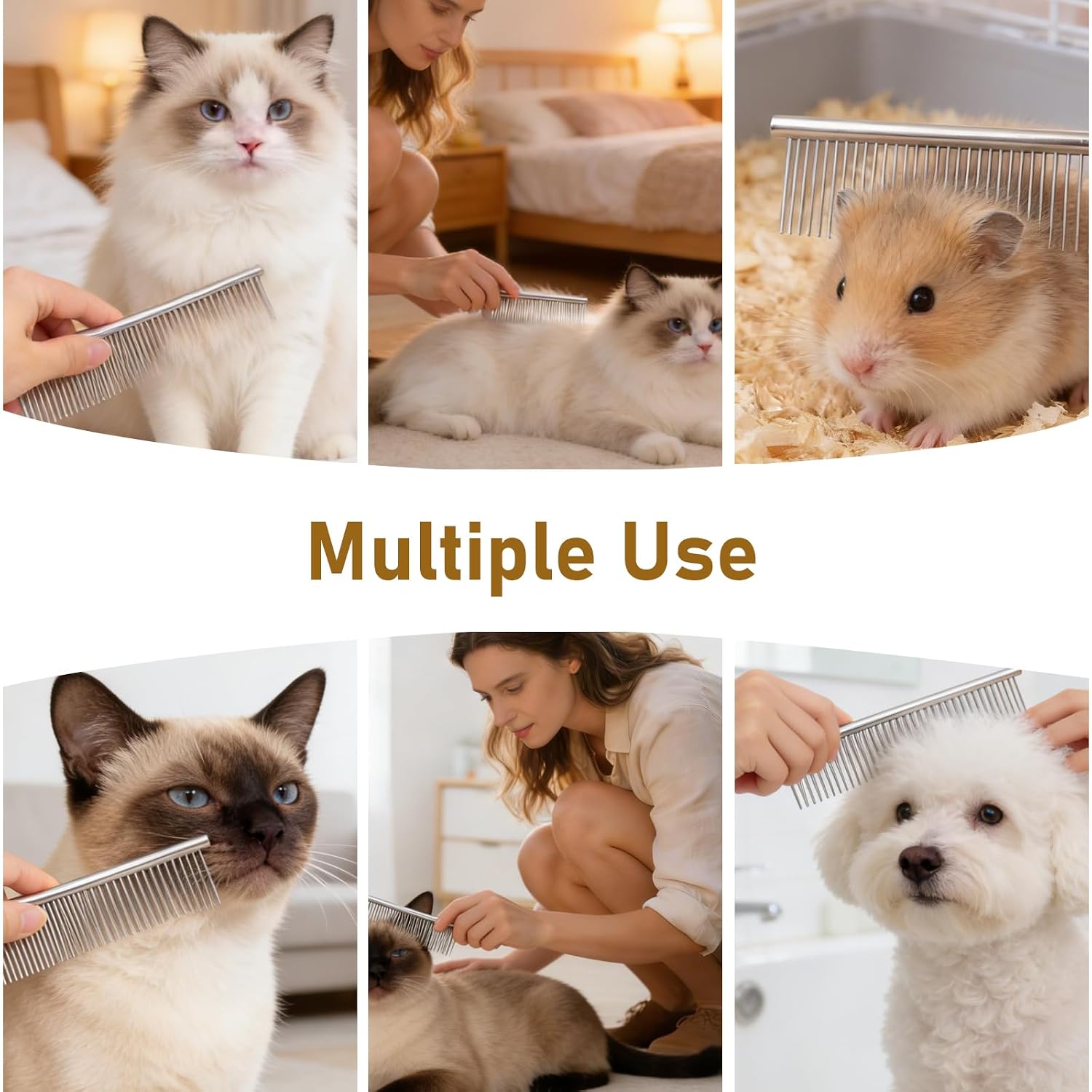 20 Pcs Stainless Steel Dog & Cat Comb, Pet Comb for Removing Loose Hair, 7.28 Inch Metal Grooming Tool for Long and Short Haired Pets