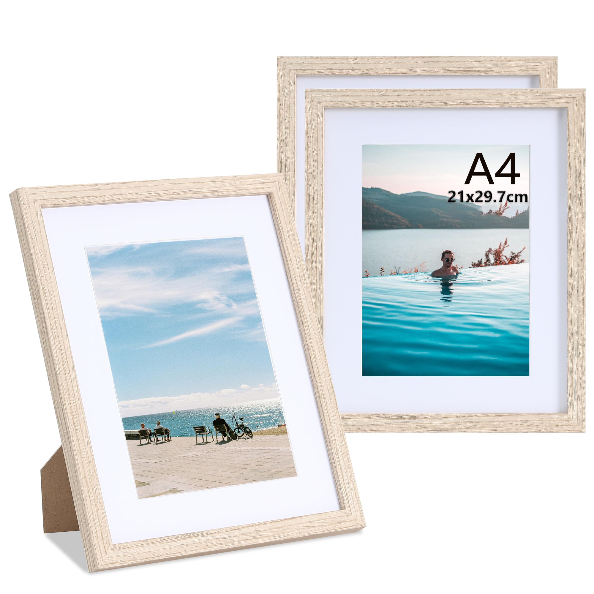 LYYYYX A4 Picture Frame 3 Pack Wooden Photo Frame Matted For A5 Picture,with Mount Acrylic Glass,Stand Tabletop Wall Hanging Poster Frame for Display Landscape